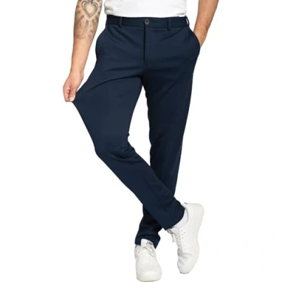 Imagen de Performance Pants Pantalones elásticos para hombre, cómodos, prácticos y negocios tiempo libre., azul marino, 33W x 32L