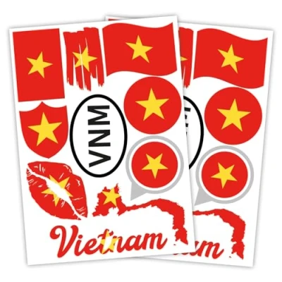 Imagen de Finest Folia Juego de 2 pegatinas bandera país DIN A4, para coche, moto, pegatinas, país, autoadhesivas, resistentes a la intemperie, R217 (65 Vietnam)