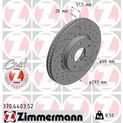 Imagen de ZIMMERMANN 370.4403.52 Disco de freno 297 28 6/5 5 114 ventilación externa, perforado revestido MAZDA: CX I, II