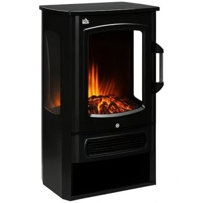 Imagen de HOMCOM Chimenea eléctrica LED de pie Estufa con Efecto Llama 1000/2000W calefacción Interior Ventilador Calefactor Ventana panorámica 2 Niveles