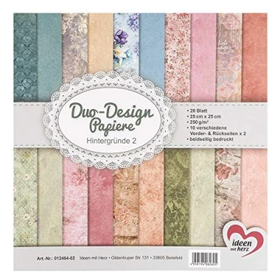 Imagen de Ideen mit Herz Papeles Duo Design bloc con 20 hojas de papel craft 25 x cm 250g/m² impreso por ambas caras diseño, motivos ideal para scrapbooking (Decoración 02)