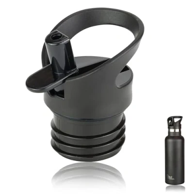 Imagen de Milu Tapa de repuesto para Botella Agua 500ml, 750ml y 1000ml Pieza recambio Color negro incl. 3x Pajitas Sin BPA