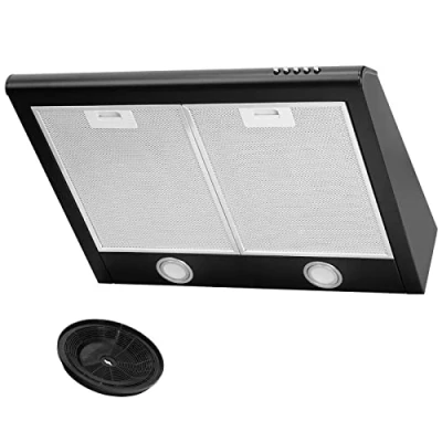 Imagen de campana extractora con filtro, extractora, 60 cm de ancho, color negro, carcasa acero inoxidable, iluminación LED [clase energética C]