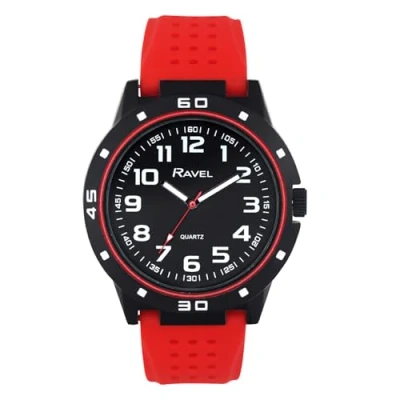 Imagen de Ravel Reloj Deportivo para Hombre con Caja Negra, Bisel de Color a Juego y Correa Deportiva Silicona Cuarzo Analógico RS004.10 Rojo