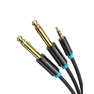 Imagen de VENTION Cable de 3,5mm a Doble 6.35mm Mono Audio Jack Divisor Macho Compatible con Computadora Portátil, Mezclador, Amplificador, Guitarra 1,5m