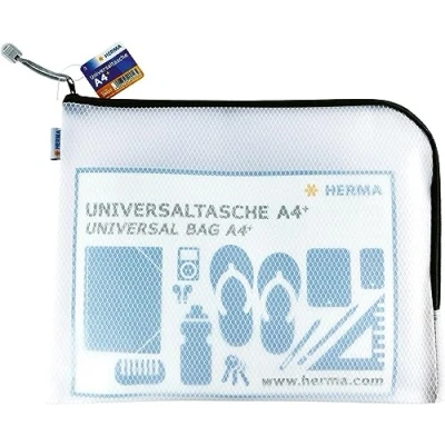 Imagen de HERMA 20022 bolsa de documentos con cremallera A4, transparente (36 x 28 cm) bolsillo grande que se puede cerrar para computadora portátil, tableta, libros, juguetes, archivo en negro