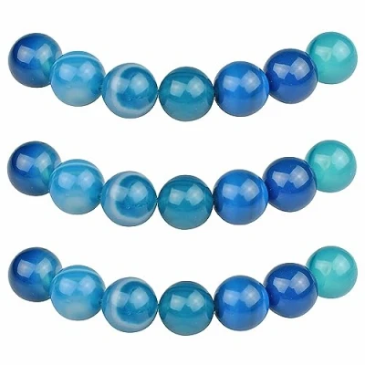 Imagen de MJDCB 12mm 30 piezas Cuentas de Piedra Ágata Rayada Azul Redondas Sueltas Piedras Semipreciosas Naturales para Hacer Joyas Pulseras Collares