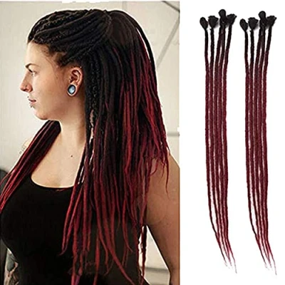 Imagen de Dsoar 24inch Extensiones de Rastas Ombre para Mujeres/Hombres, 10 Hebras Sintéticas, Trenzado Ganchillo Hecho A Mano, Cabello Jamaica Reggae Locs(Ombre Negro y Burdeos)