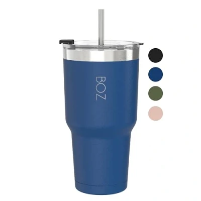 Imagen de BOZ Vaso Térmico con Tapa y Pajita Termo Café para Llevar de Acero Inoxidable Taza Perfecta Bebidas Frías Calientes Tumbler Sin BPA (900 ml Azul)