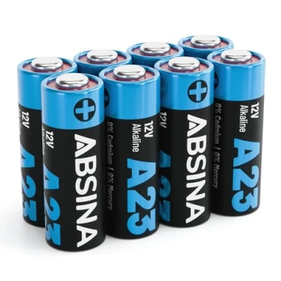 Imagen de ABSINA 8X Pila 23A 12V para abridores de Puertas Garaje y Mucho más Pilas Alcalina a Prueba Fugas Larga duración 23A, 12V, Mando Garaje, A23