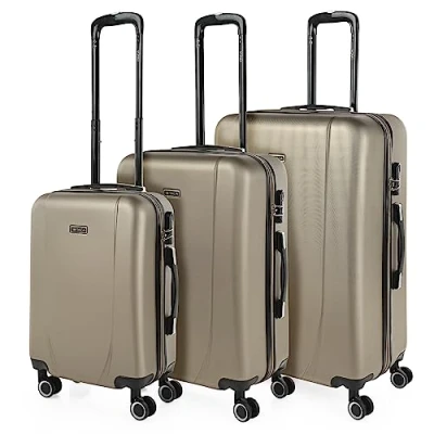 Imagen de ITACA Juego Maletas De Viaje rígidas Trolley con Candado Combinacion TSA y 4 Doble Rueda 360 Set Ligeras Resistentes, Champagne