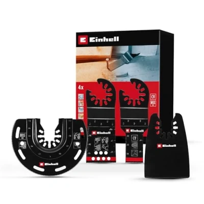 Imagen de Einhell Juego de herramientas multiherramientas originales 4 piezas (hoja sierra BIM, hoja semicircular inmersión CRV y raspador flexible con receptáculo