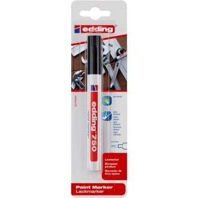 Imagen de edding 750 marcador de tinta opaca negro 1 rotulador punta redonda 2 4 mm para metal, vidrio, piedras o plástico resistente al calor, permanente, no mancha, impermeable