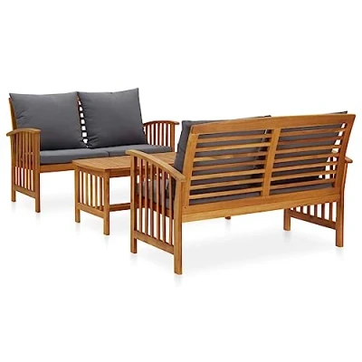 Imagen de vidaXL Muebles de Jardín 3 Piezas Mobiliario Exterior Hogar Cocina Terraza Mesa Silla Asiento Suave con Respaldo Cojines Madera Maciza Acacia