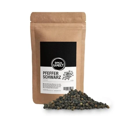 Imagen de Spicy Welt Pimienta Negra Entera (250g) Granos de para Molinillos, Sopas, Salsas y Carnes a la Parrilla Sabor Intenso Aromático 100% Natural, Sin Aditivos