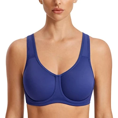 Imagen de SYROKAN Sujetador Deportivo Mujer con Aros Alto Impacto Tallas Grandes Tirantes Ajustables Azul Medianoche 105D