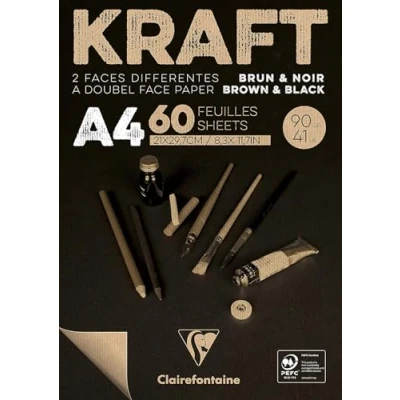 Imagen de Clairefontaine 975819C Bloc encolado de Papel kraft bicolor 60 hojas marrón y negro A3 29,7 x 42 cm, 90 g doble cara para bocetos dibujo