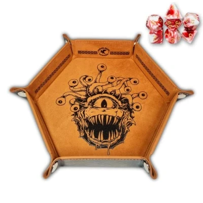 Imagen de Power Beast Dungeon Tablero y Bandeja rol Beholder + Juego de 7 Dados rol, D&amp;D, Tapete para Dados, Dungeons and Dragons, Dragones Mazmorras, DND, Poliedricos, Master.