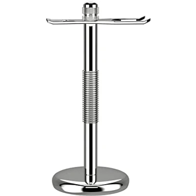 Imagen de GRUTTI soporte para maquinilla de afeitar y cepillo afeitado clásico seguridad, con base antideslizante, color plateado