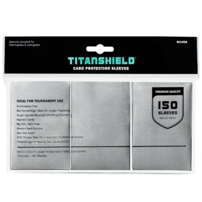 Imagen de TitanShield (150 fundas plateadas) compatibles con MTG Magic The Gathering, Lorcana, juegos de mesa y tarjetas coleccionables 66 x 91 mm