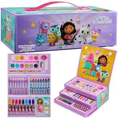 Imagen de Gabby&#039;s Dollhouse Maletin Pinturas de la Casa Muñecas Gabby, Estuche para Niños +40 Pzs Colorear con Rotuladores y Lapices, Colores(Rosa Múltiples)