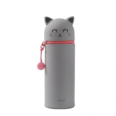 Imagen de I TOTAL® Estuche de Silicona Suave para la Escuela, Extensible con Forma Moldeada, Belleza (Grey Cat)