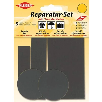 Imagen de Kleiber Juego de 5 Parches autoadhesivos Nailon para reparación Ropa, Varios tamaños, Color Gris