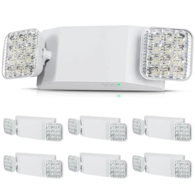 Imagen de VEVOR Luz de emergencia (6 unidades, 3 W, cabeza cuadrada ajustable 2 LED blancos, montaje en techo o pared para cortes energía, empresas, oficinas, escuelas