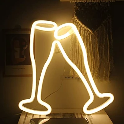 Imagen de Ineonlife Copa de Vino Letreros Neón Cerveza Cheers Luz LED 11&quot; X Cáliz amarillo Letrero Barra para pared Cóctel Luces Decorativas Dormitorio