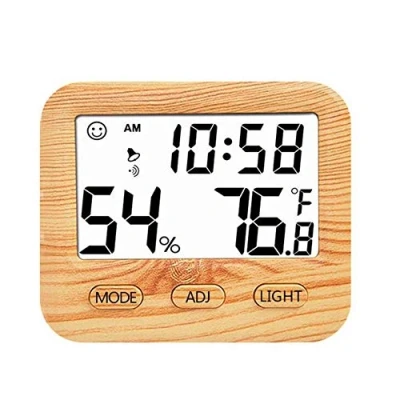 Imagen de termómetro digital de madera para habitación interior, higrómetro monitor temperatura y humedad medidor el hogar, oficina guardería