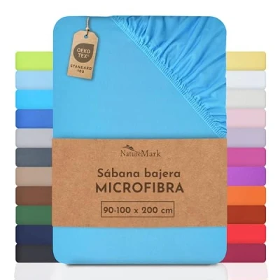 Imagen de NatureMark Sábanas bajeras de Microfibra a un Precio Especial! Muchos tamaños y Colores Marca (90x200 100x200 cm, Turquesa)