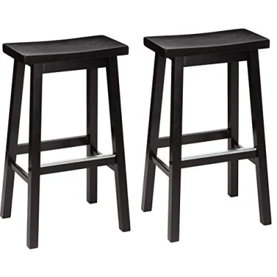 Imagen de Amazon Basics Taburete de madera sólida, cocina, con asiento tipo montura, altura barra bar, juego 2, 74 cm, color negro
