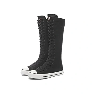 Imagen de Zapatillas altas de lona con cordones hasta la rodilla para mujer, Negro, 38.5 EU