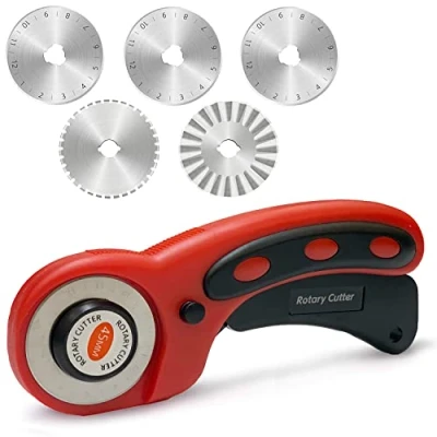 Imagen de Cuter Rotatori Cúter de Cuchilla Circular Rotativo con 5 Cuchillas 45mm Cortador Giratorio botón bloqueo Rotary Cutter para Tela Patchwork Costura Manualidades Papel Kraft o Cuero