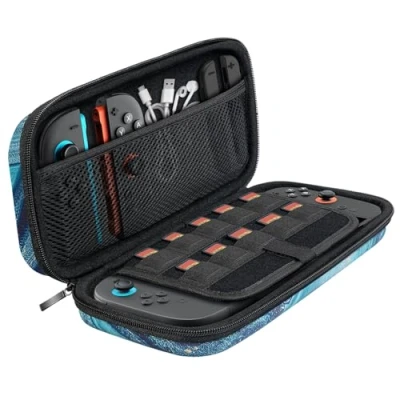 Imagen de TiMOVO Funda de Switch 2, EVA Duro Estuche para Nintendo Viaje 2 almacena 10 Tarjetas Juego, con Bolsillo Malla Accesorios Textura Dorada