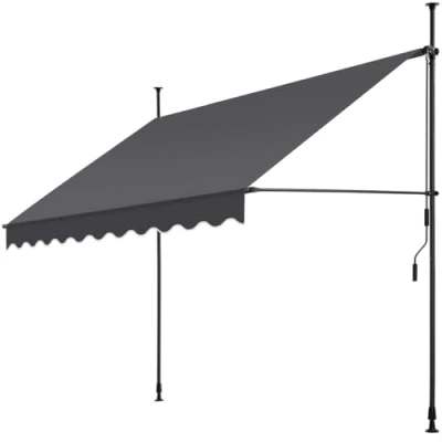 Imagen de tectake® Toldo Terraza Manual Regulable en Altura con Manivela, Balcón sin Taladros, Extensible Terraza, Resistente a Rayos UV, Protección Solar y Repelente al Agua 250 cm negro/gris