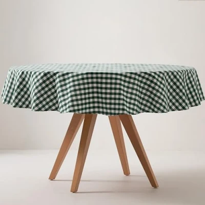 Imagen de GAMUSI Mantel Antimanchas Redondo Cuadro Vichy, algodón, Tacto Tela, 160x160 cm Color Verde