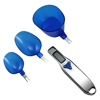 Imagen de cuchara digital para pesar, 3 unidades, desmontable electrónica, digital, medidora de cocina con pantalla LCD, cocina, laboratorio, porción té, harina, especias (300 g/0,1 g)