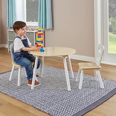 Imagen de Liberty House Toys Juego de Mesa Redonda y sillas para niños, Madera, Blanco Pino, H440 x W600 D600mm