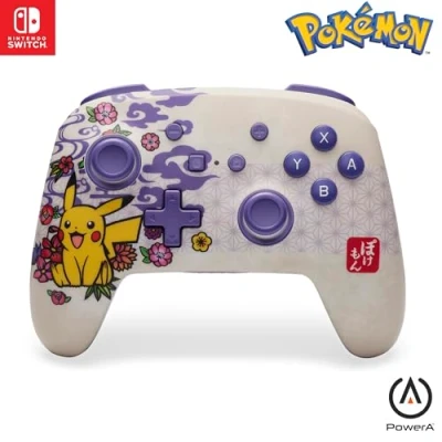 Imagen de mando inalámbrico mejorado PowerA para Nintendo Switch Flor de Pikachu, modelo OLED, Lite, gamepad, juego, Bluetooth