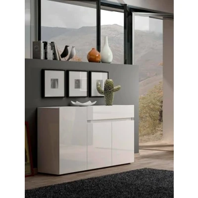 Imagen de Dmora aparador Brits, Buffet de salón, despensa Cocina, Fabricado en Italia, 135 x 38 79 cm, Blanco Brillante