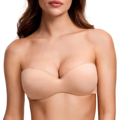 Imagen de DOBREVA Sujetador Sin Tirantes con Push Up Costuras para Mujer Beige Rubor 95B