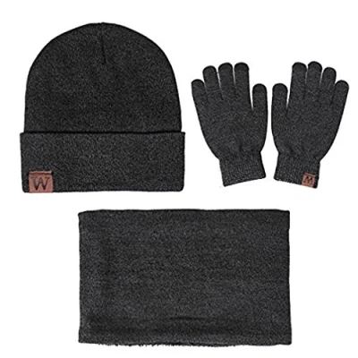 Imagen de Gorros de Punto Hombre, Conjunto Guantes Bufanda y Gorro Invierno para Hombres Mujeres,3 piezas (Gris)