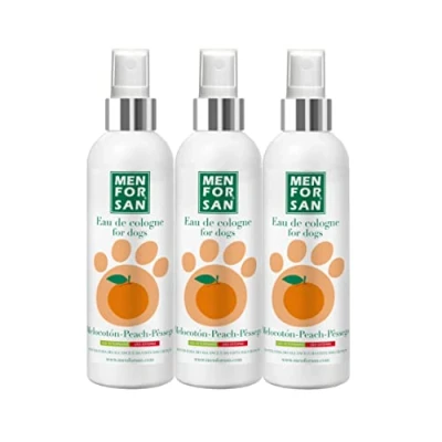 Imagen de MENFORSAN Agua de Colonia para perros, Aroma fresco y duradero, Melocotón, 125 ml (Paquete 3)