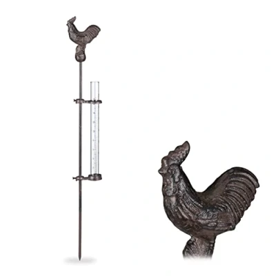 Imagen de Relaxdays, Contador de Lluvia, Bronce Pluviómetro con Forma Gallo, Decoración jardín, 17 cm, 7 Pulgadas, Recipiente Cristal, Metal, Hierro Fundido, 54 x 2 cm