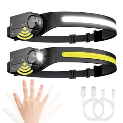 Imagen de Lepro Linterna Frontal LED Recargable, Super Brillante con 5 Modos de Luz 230 Detector Movimiento, Cabaza Impermeable para Senderismo, Correr, Pescar, 2Pack[Incluido Cable USB C]