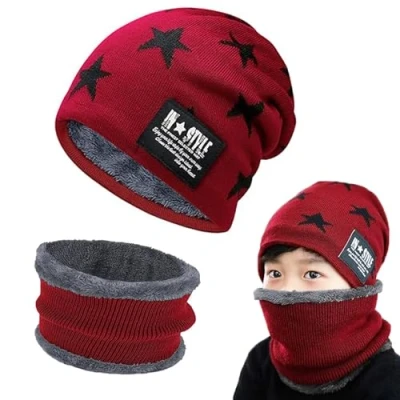 Imagen de Gxlaihly Gorro de Invierno para niños,Conjunto punto Térmico y bufanda Niños,Gorra con Forro Lana Niños Niñas, 4 15 años (rojo)