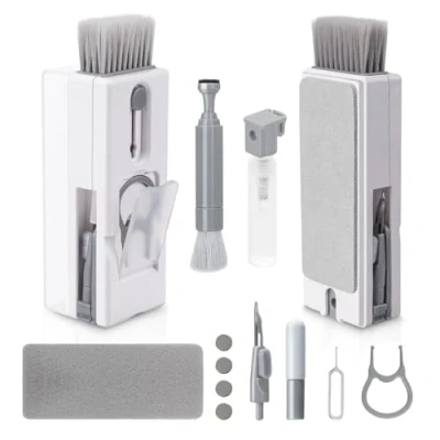 Imagen de Alyvisun 11 en 1 Kit Limpieza PC Multifuncional, Cepillo de Limpiador Teclado con Extractor Teclas, para Laptop, Teléfonos, Auriculares, Gris