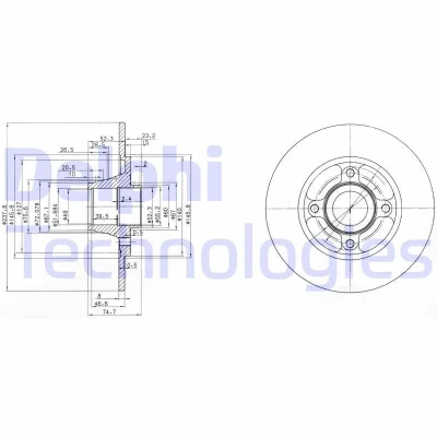 Imagen de DELPHI BG3360 Disco de freno 238 8 4 macizo aceitado sin procesar cojinete rueda, anillo sensor ABS RENAULT: CLIO 1