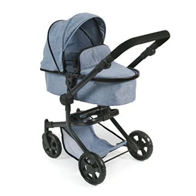 Imagen de Bayer Chic 2000 Cochecito de muñecas Mika, 2 en 1, para niños 4 a 8 años, azul vaquero, 73 x 41 82 cm
